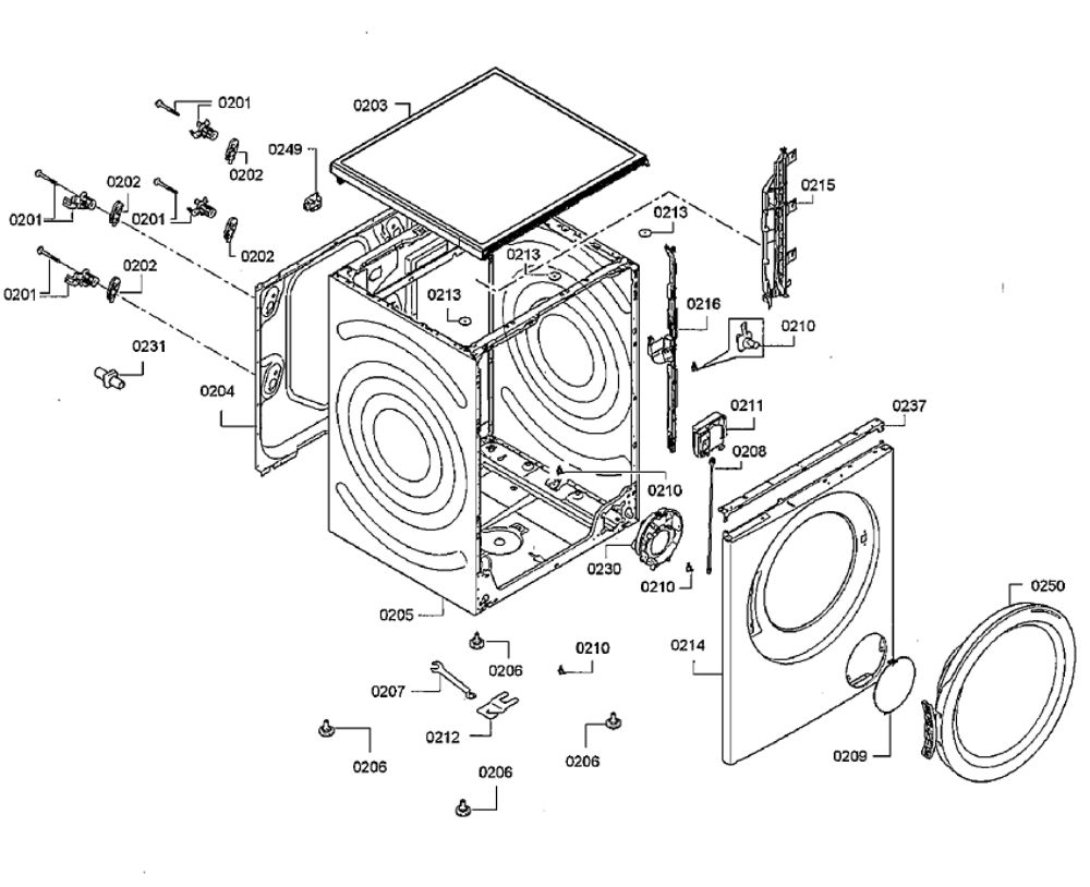 Cabinet Diagram and Parts List for WAT28402UC 06 Bosch Washer