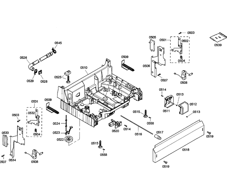 Base Assy Diagram and Parts List for SHX43M05UC 52 Bosch Dishwasher