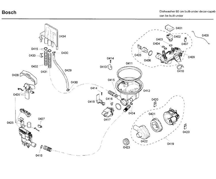 Pump Diagram and Parts List for SHE99C05UC 38 Bosch Dishwasher