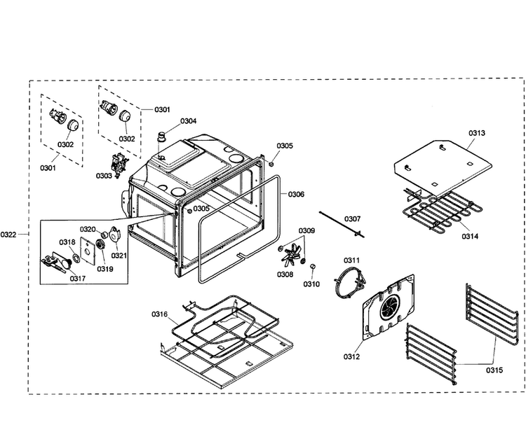 Upper Oven Diagram and Parts List for HBL5620UC 01 Bosch Wall Oven