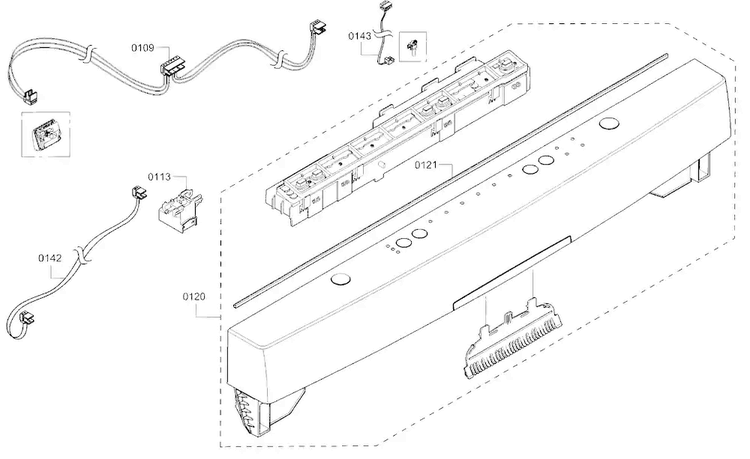 Control Panel Diagram and Parts List for SHS5AV56UC 01 Bosch Dishwasher