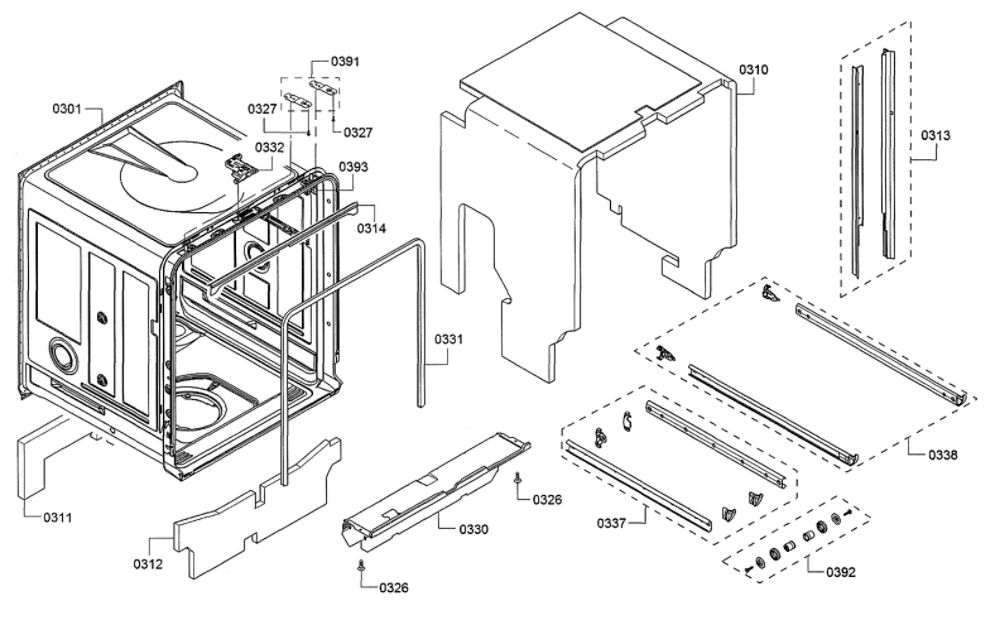 Tub Diagram and Parts List for SHEM63W55N 11 Bosch Dishwasher