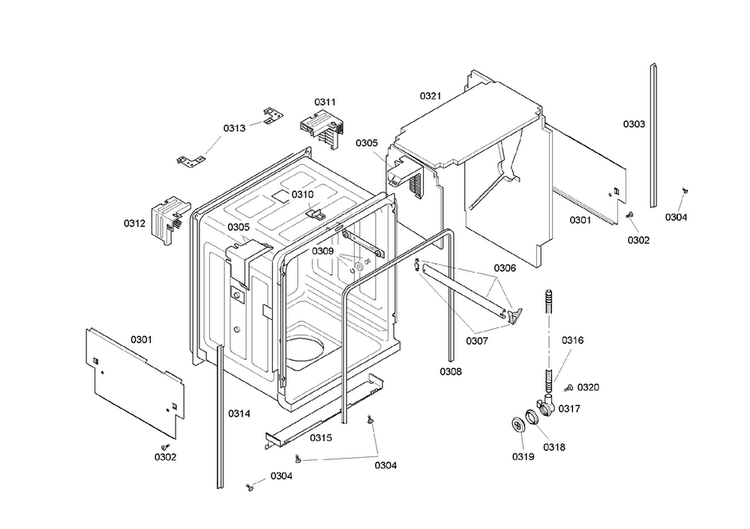 Cabinet Assy Diagram and Parts List for SHE46C05UC 33 Bosch Dishwasher