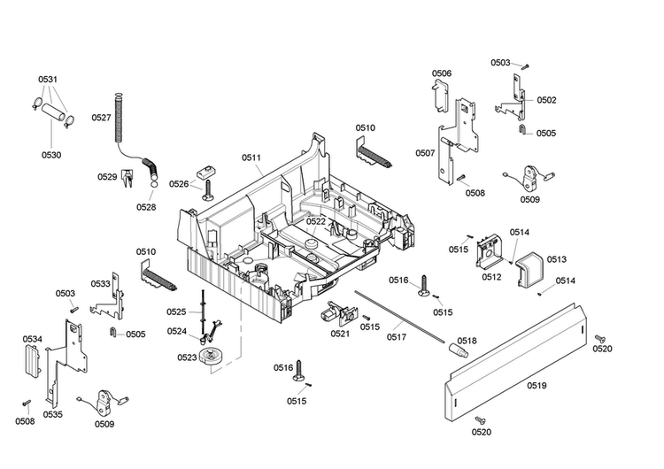 Base Assy Diagram and Parts List for SHE46C06UC 47 Bosch Dishwasher
