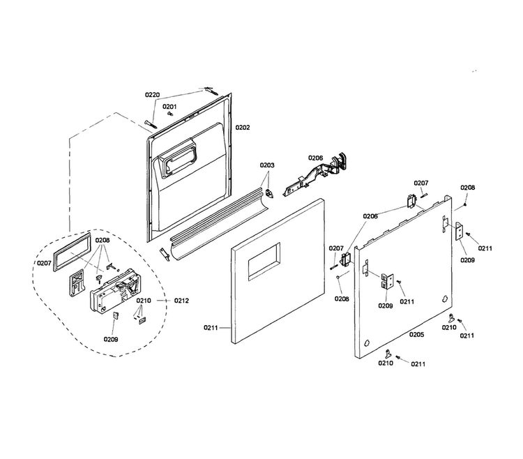 Door Assy Diagram and Parts List for SHI66A05UC 14 Bosch Dishwasher
