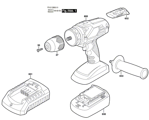 Bosch 2895 (F012289503) Diagram and Parts List for 2895 F012289503 Bosch Cordless Drill