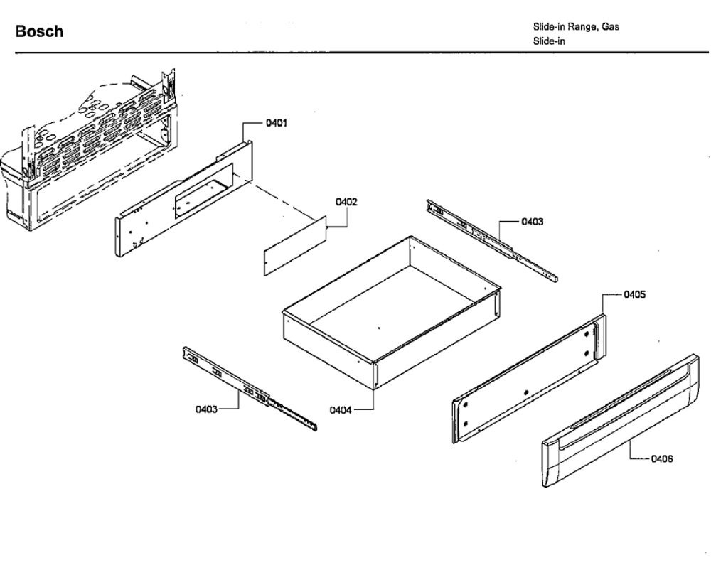 Drawer Diagram and Parts List for HDI7032U 05 Bosch Range