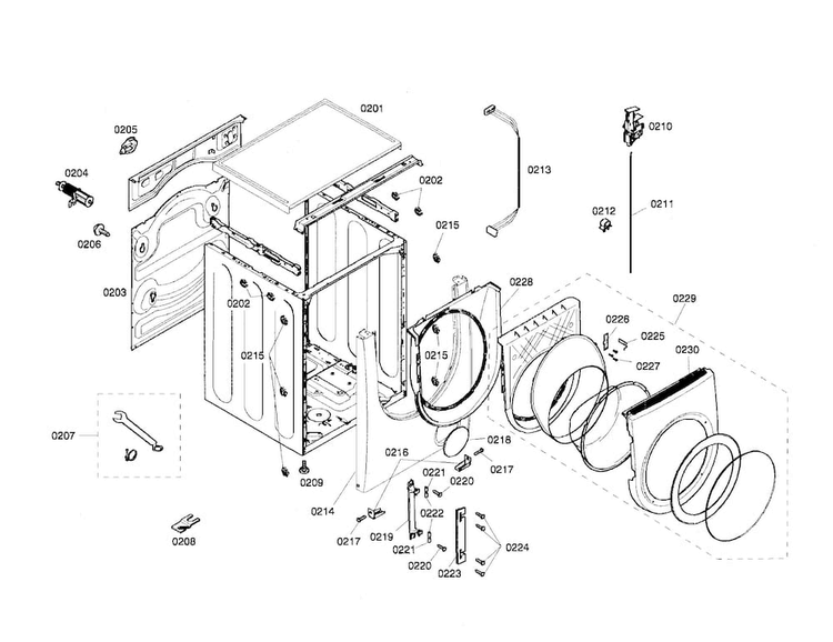 Door Assembly Diagram and Parts List for WFMC640SUC 01 Bosch Washer