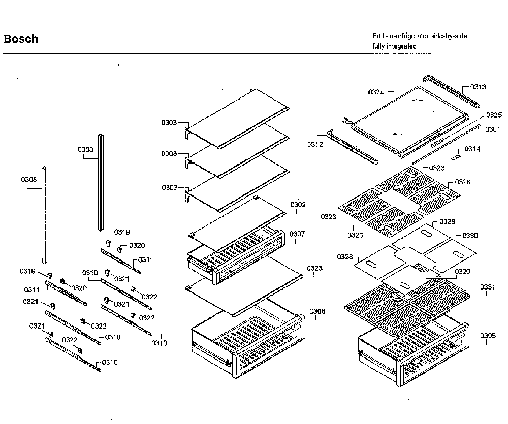 Drawer & shelf Diagram and Parts List for B30IR800SP 01 Bosch Refrigerator
