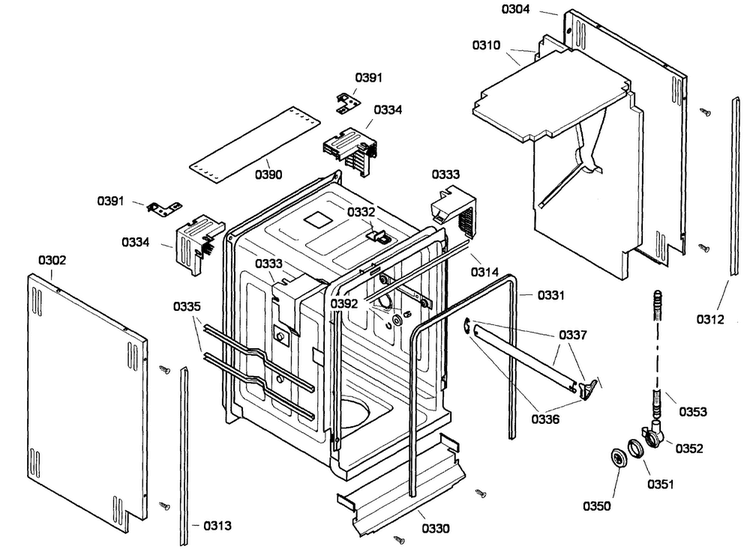 Cabinet Diagram and Parts List for SRX53C15UC 01 Bosch Dishwasher
