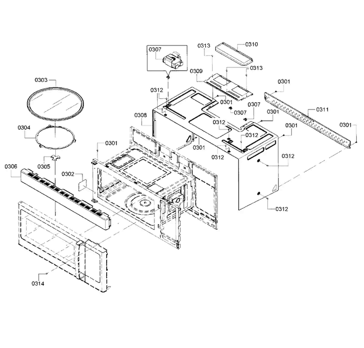 Cavity Diagram and Parts List for HMV3052U 02 Bosch Microwave