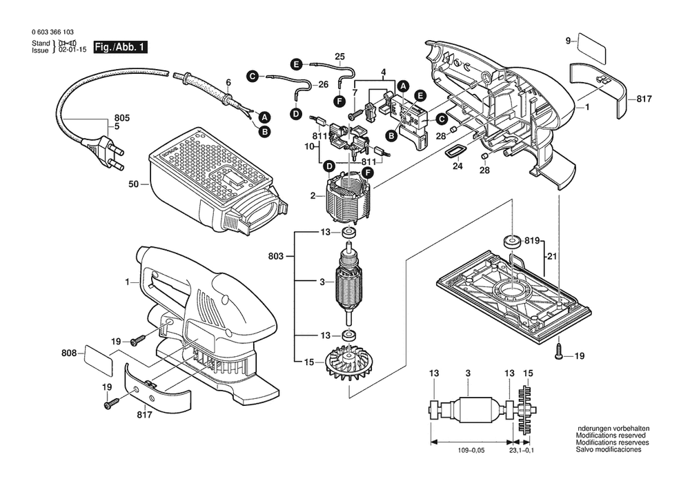 Section 1 Diagram and Parts List for PSS150A-C 0603366237 Bosch Orbital or Palm Sander