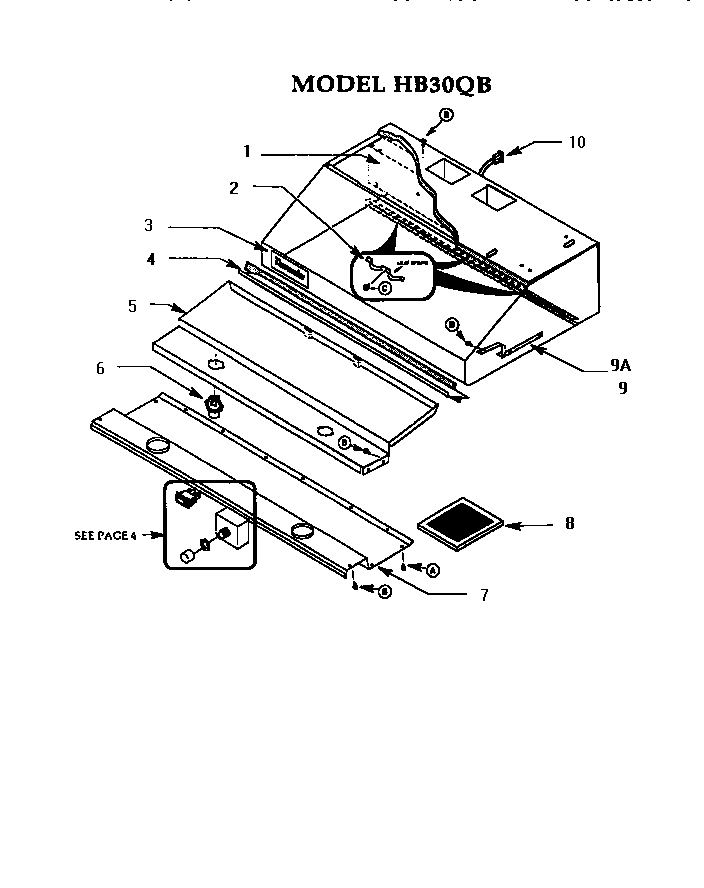 Canopy Parts Diagram and Parts List for HB30QB  Thermador Range Hood