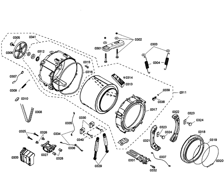 Drum Assy Diagram and Parts List for WFMC5301UC 07 Bosch Washer