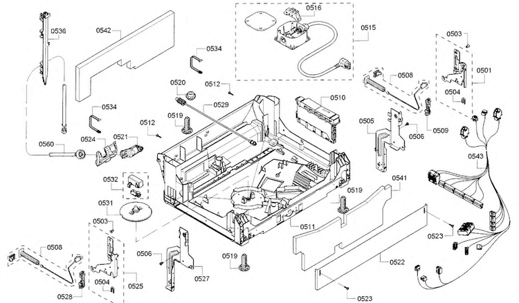 Base Diagram and Parts List for SHE65T55UC 07 Bosch Dishwasher