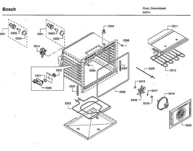 Cavity Diagram and Parts List for HBL8661UC 02 Bosch Wall Oven