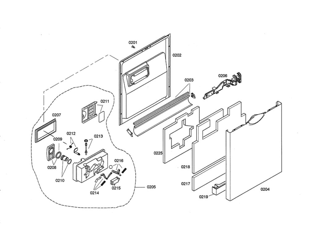Door/Dispenser Diagram and Parts List for SHE68M05UC 46 Bosch Dishwasher