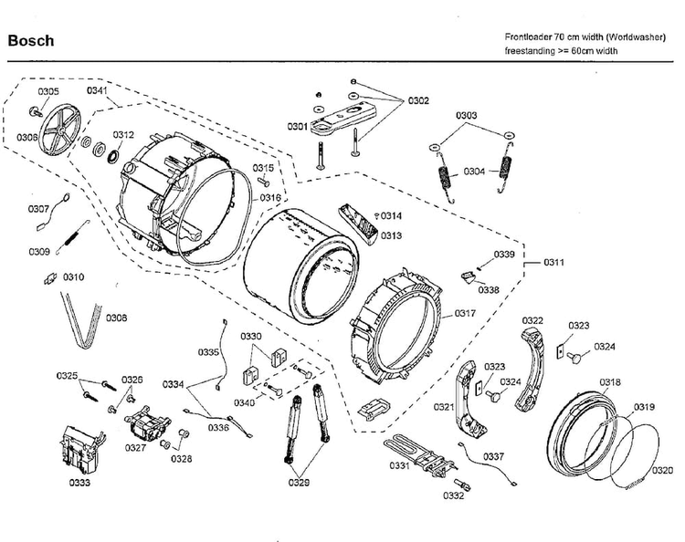 Tub Diagram and Parts List for WFMC3301UC 06 Bosch Washer