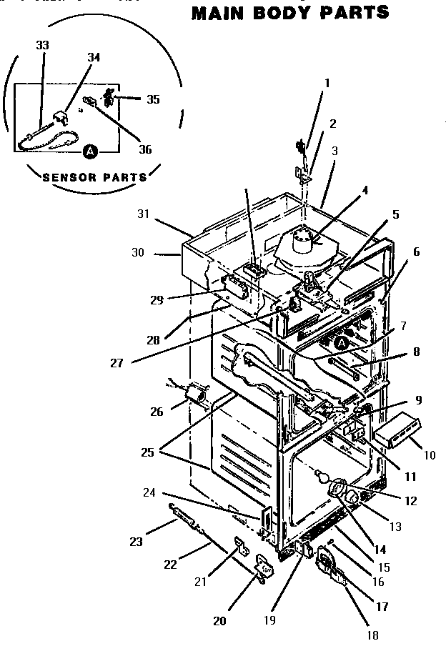 Main Body Parts Diagram and Parts List for MSC224S  Thermador Range
