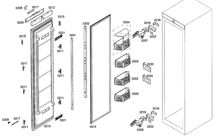 Door Assy Diagram and Parts List for T24IR70NSP 27 Thermador Refrigerator