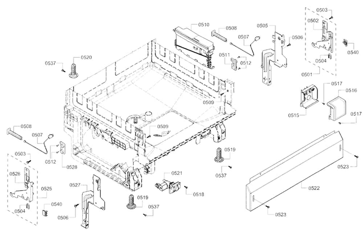 Base Diagram and Parts List for SHE3AR52UC 21 Bosch Dishwasher