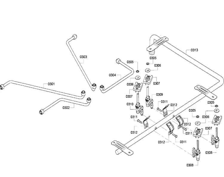 Manifold Diagram and Parts List for NGM5064UC 03 Bosch Cooktop