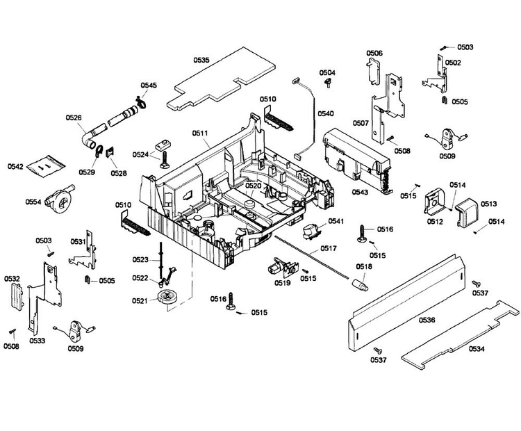 Base Section Diagram and Parts List for SHX55M02UC 53 Bosch Dishwasher