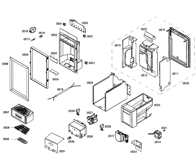 Dispenser Diagram and Parts List for T18ID80NRP 41 Thermador Freezer