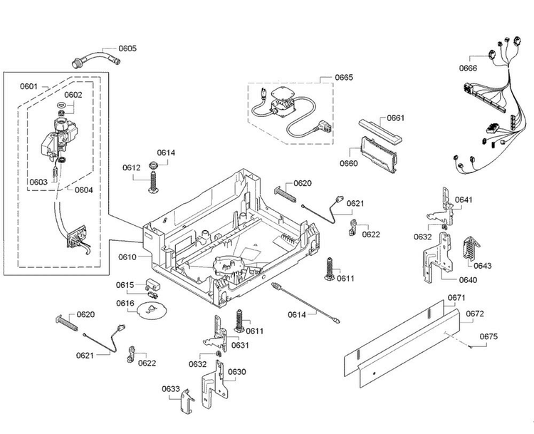 Base Diagram and Parts List for SGE53U56UC C6 Bosch Dishwasher