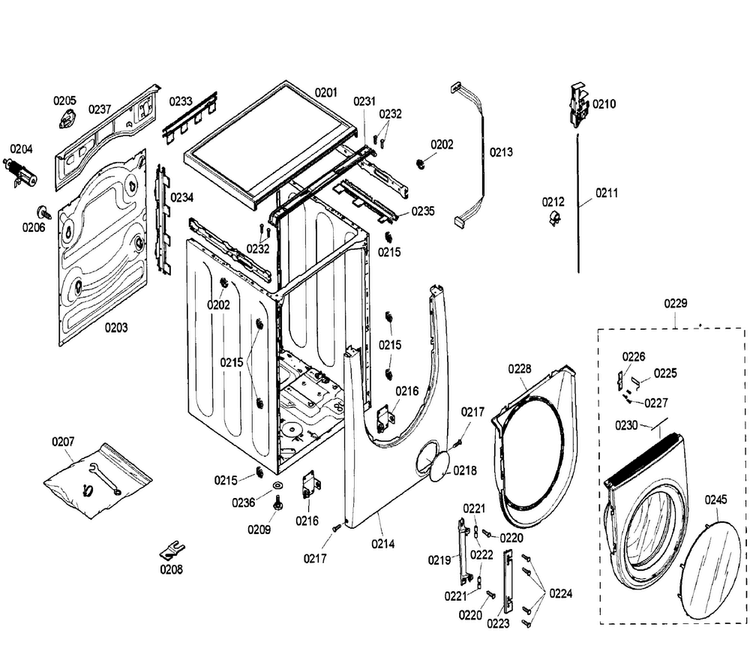 Cabinet Diagram and Parts List for WFMC6401UC 07 Bosch Washer