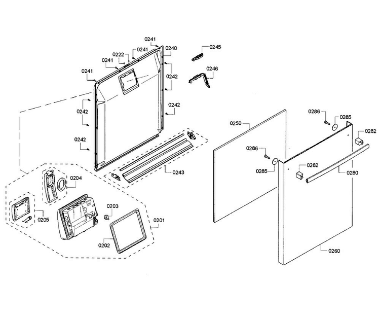 Door Section Diagram and Parts List for SHX3AR76UC 22 Bosch Dishwasher