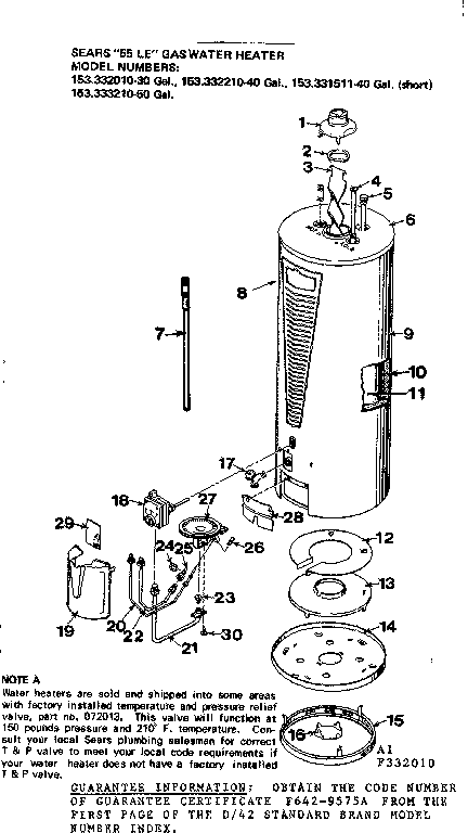 Replacement Parts Diagram and Parts List for 153332010  Kenmore Water Heater