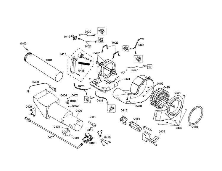 Motor Support/fan Housing Diagram and Parts List for WTMC8530UC 06 Bosch Dryer