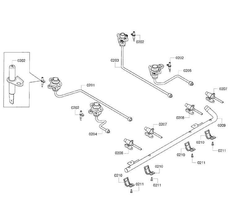 Manifold Diagram and Parts List for HGS7282UC 08 Bosch Range