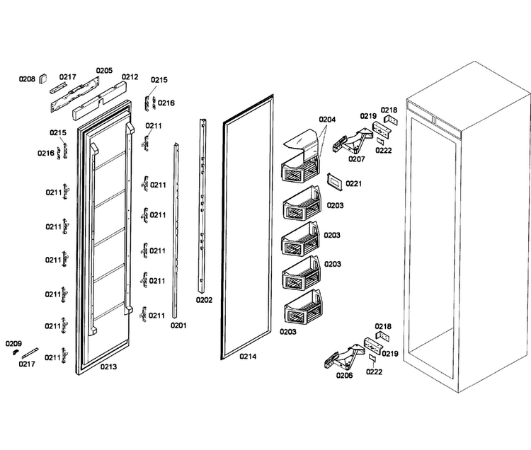 Door Assy Diagram and Parts List for T24IF70NSP 18 Thermador Freezer