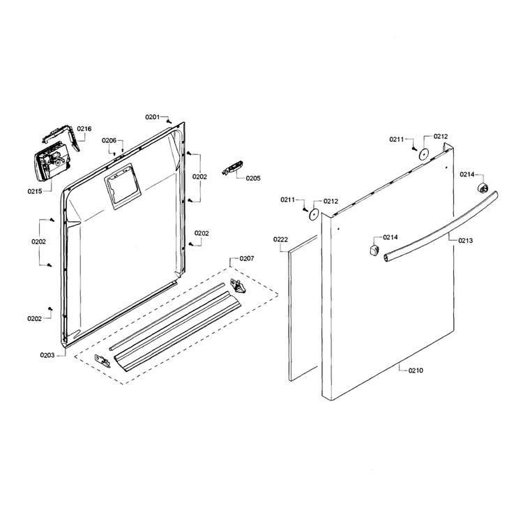 Door Diagram and Parts List for SHX3AR76UC 10 Bosch Dishwasher