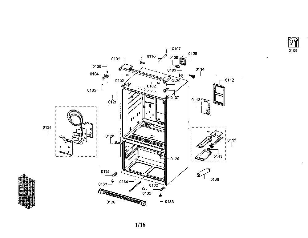 Cabinet Diagram and Parts List for B26FT50SNS 01 Bosch Refrigerator