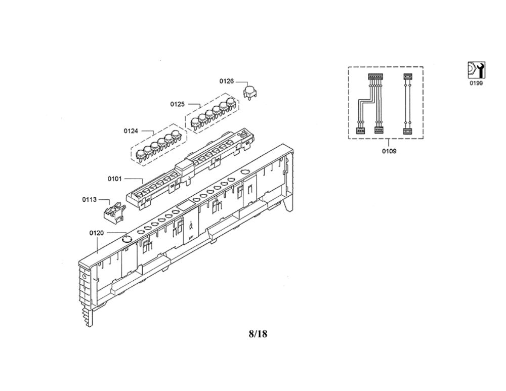 Operating Module/Panel Frame Diagram and Parts List for DWHD640JFP D7 Thermador Dishwasher