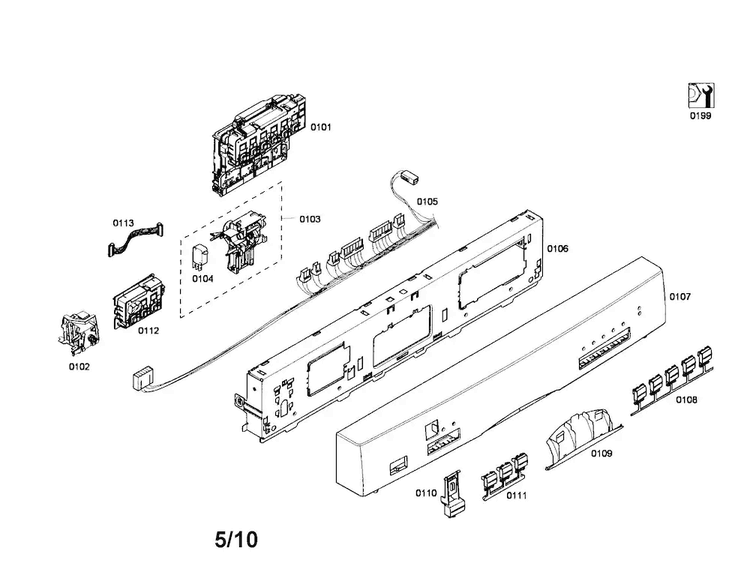 Control Module/fascia Panel Diagram and Parts List for SHE55P05UC 53 Bosch Dishwasher