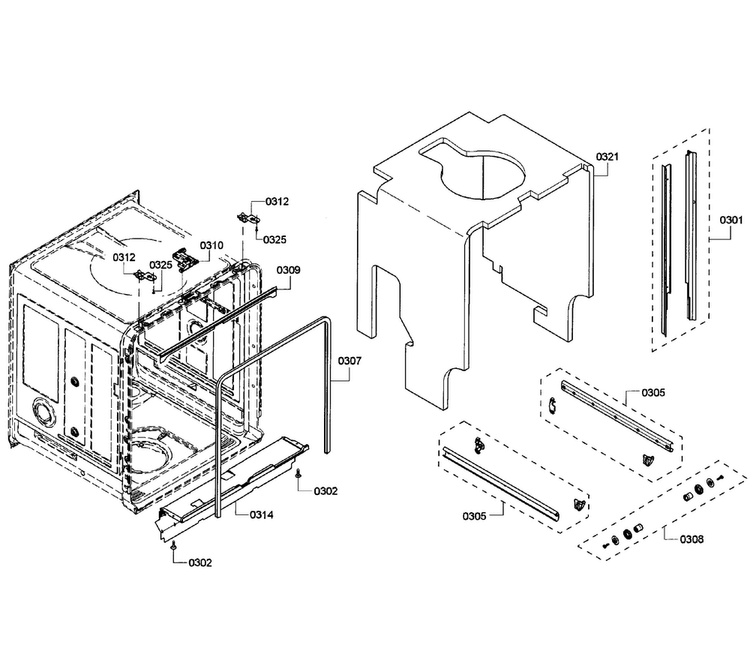 Cabinet Assy Diagram and Parts List for SHE53T56UC 01 Bosch Dishwasher
