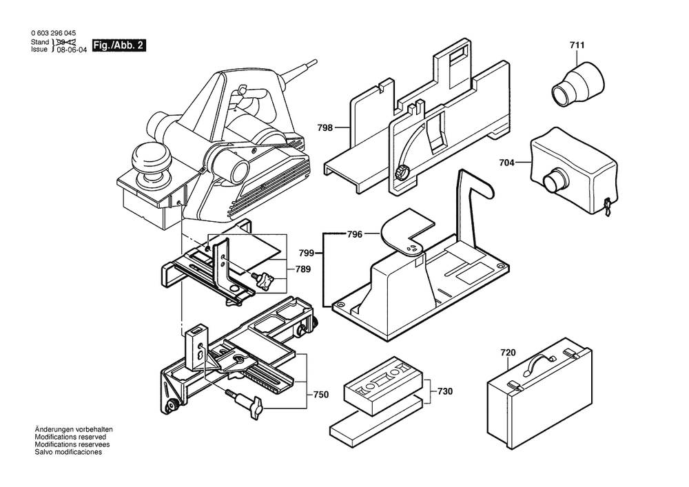Section 2 Diagram and Parts List for PHO25-82 0603296045 Bosch Planer Jointer
