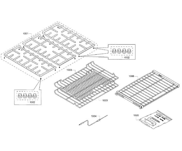 Rack Asy Diagram and Parts List for HGIP054UC 05 Bosch Range