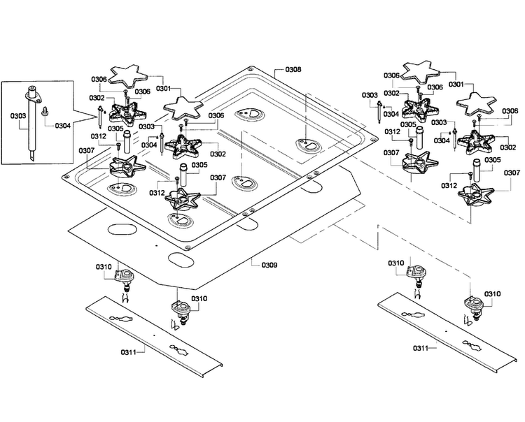 Burners Assy Diagram and Parts List for PRD366GHC 03 Thermador Range