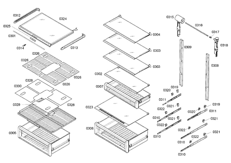 Drawer Assy Diagram and Parts List for T24IR70NSP 01 Thermador Refrigerator