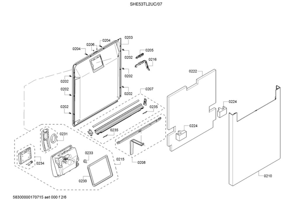 Door/Dispenser Diagram and Parts List for SHE53TL2UC 07 Bosch Dishwasher