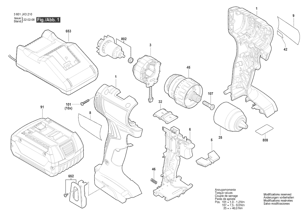 Diagram 1 Diagram and Parts List for GSR18V-400 3601JK3210 Bosch Impact Driver
