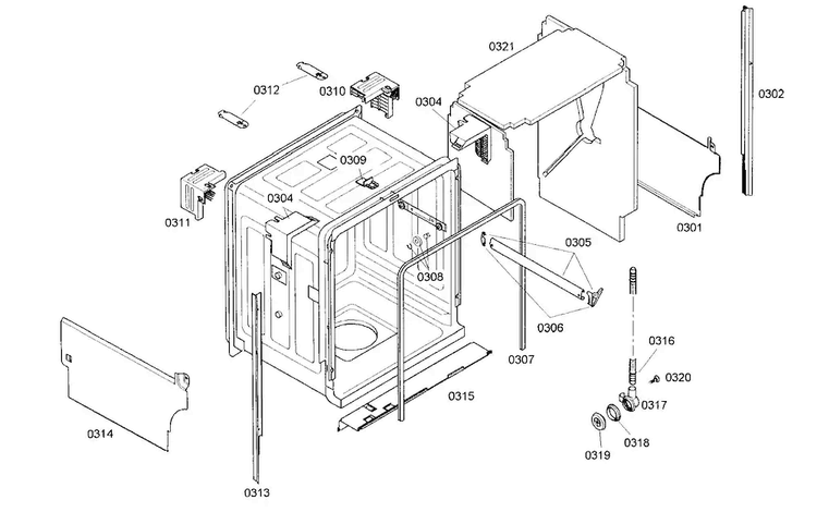 Cabinet Assy Diagram and Parts List for SHE45M02UC 50 Bosch Dishwasher