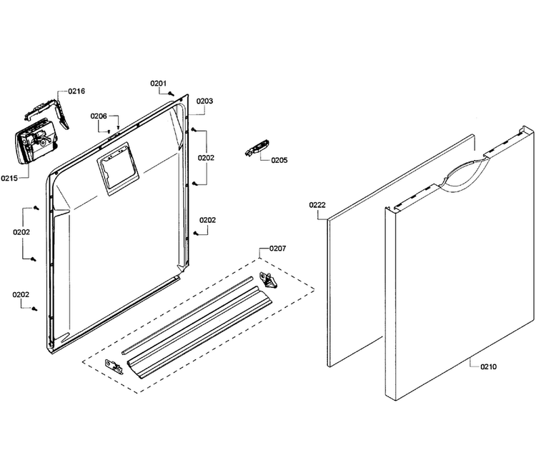 Door Assy Diagram and Parts List for SHE3AR52UC 08 Bosch Dishwasher