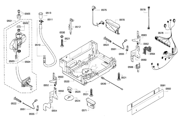 Base Assy Diagram and Parts List for DWHD651GFP 18 Thermador Dishwasher