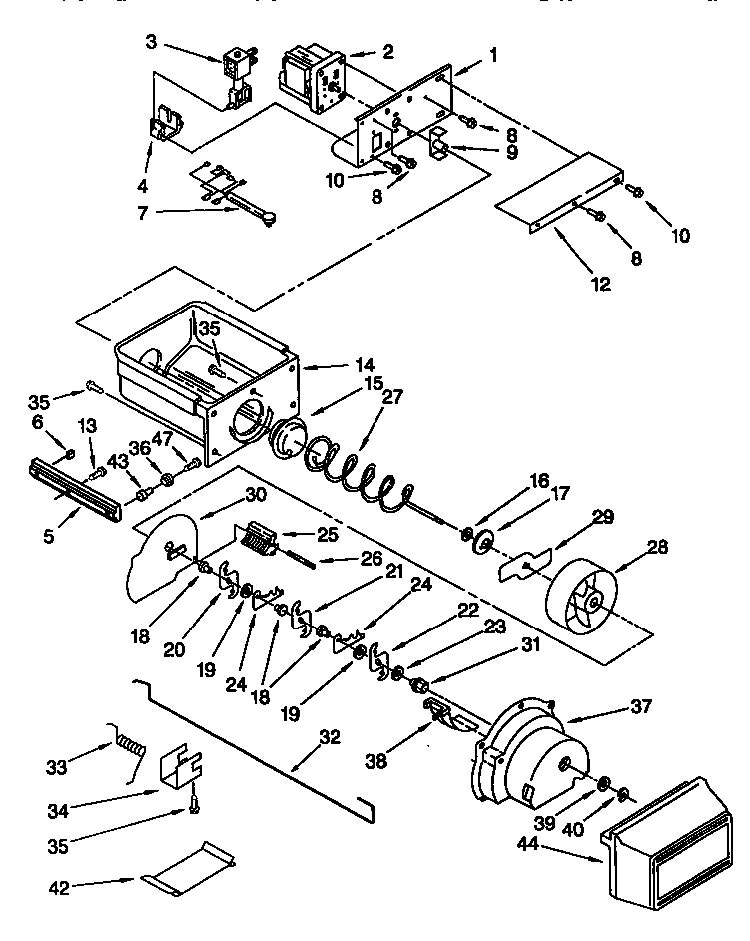 Motor And Ice Container Diagram and Parts List for TSS42QBW00  Thermador Refrigerator